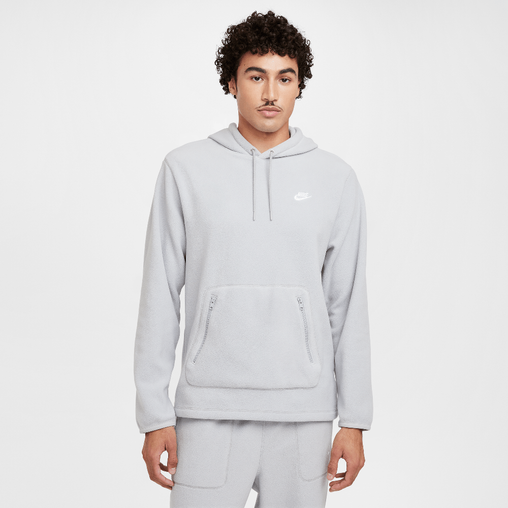 Nike Club Hoodie Pullover Hivernisé pour Homme Gris Fumée Clair/Pur/Blanc